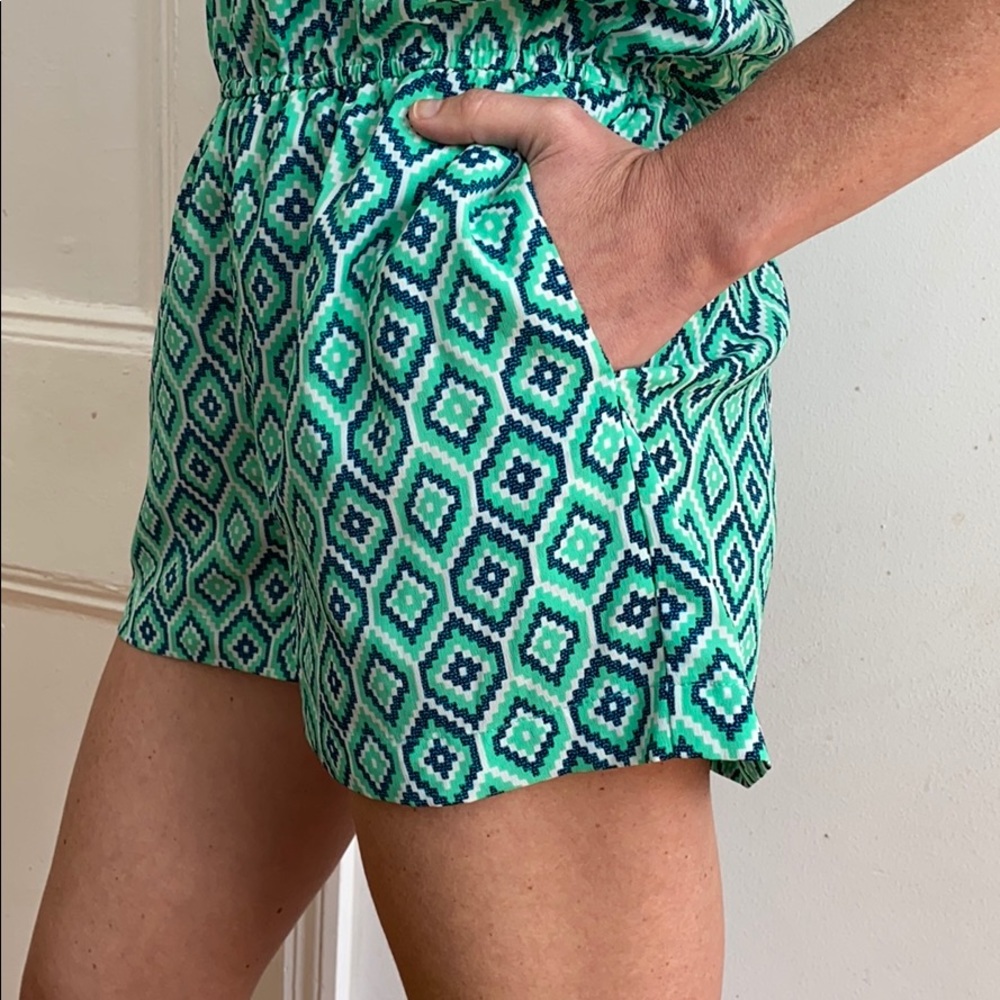Best Society Romper / Geometric / Green & Blue XS - Picture 3 of 8